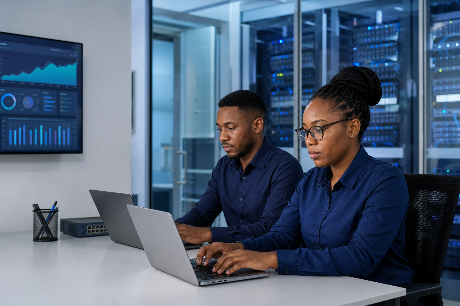 IT engineers monitoring secure infrastructure