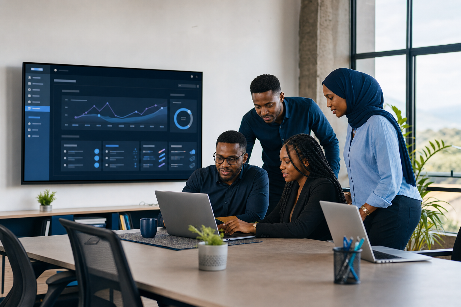 East African software team collaborating on a digital platform